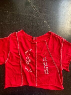Champion Jr's Red Cropped Tee with Angel Wing Graphic and Angel Number 333